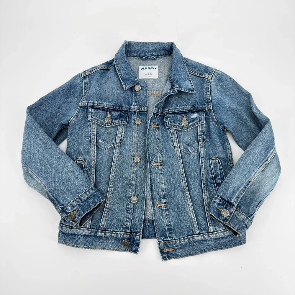 Old Navy Kids Blue Denim Trucker Jacket Light Wash Size L 10-12 Built-In Tough